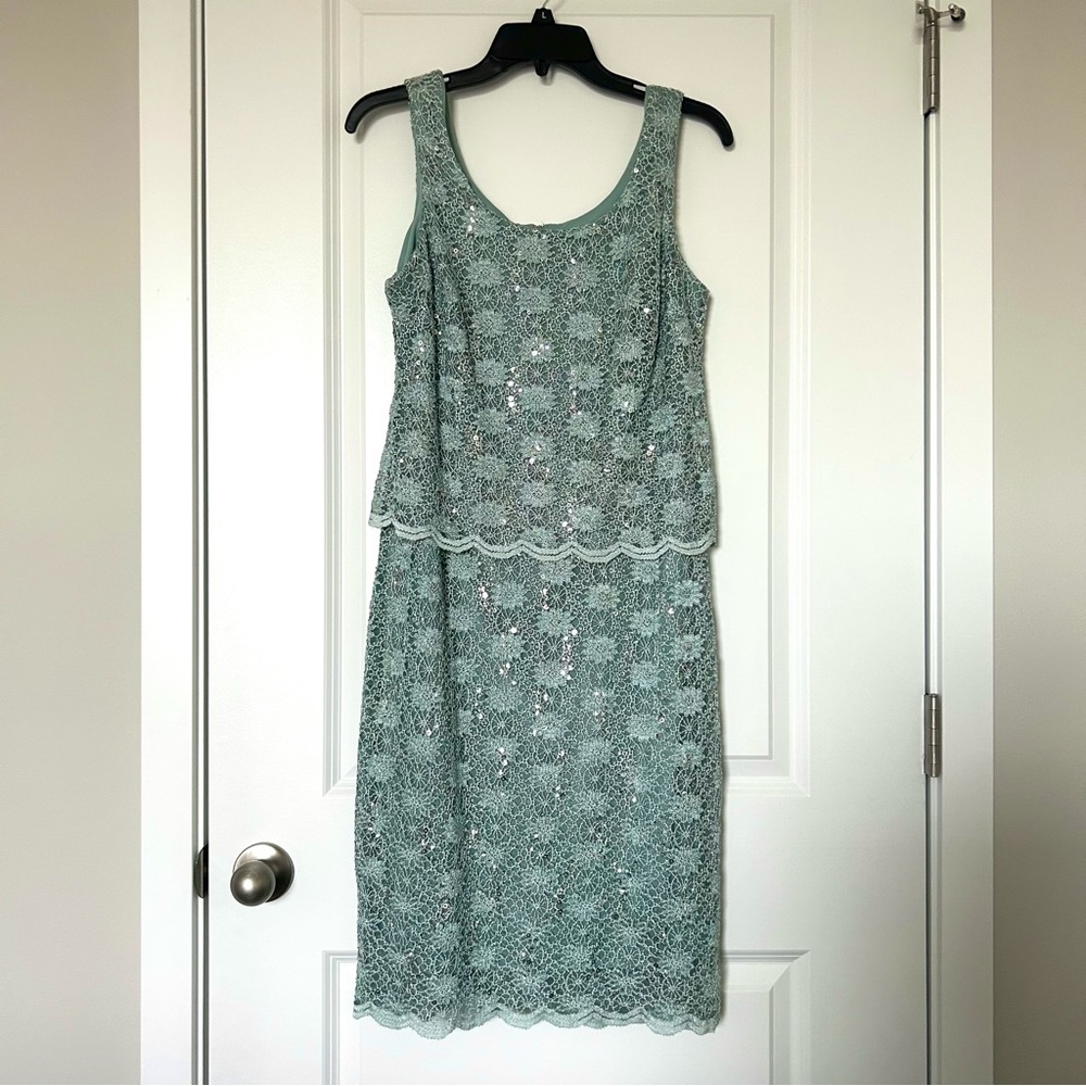 R&M Richards Lace and Sequin Two-Piece Jacket and Dress Set Mint - Picture 3 of 6